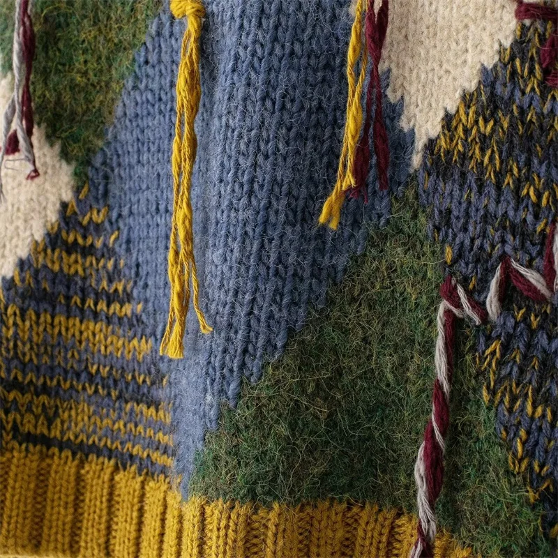 KEYANKETIAN 2024 осенне-зимний новый женский жаккардовый свитер в клетку с бриллиантами