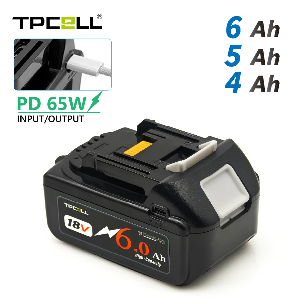 Фото Аккумулятор TPCELL PD65W 4/5/6 Ач для MKT 18V с входом/выходом Type-C, литий-ионный, для электроинструментов, замена LXT BL1850 BL1840 №2