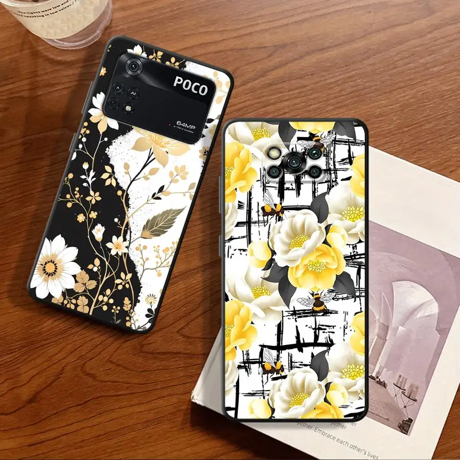 Фото Чехол для телефона Xiaomi Poco F8 C71 X3 X4 X5 X7 Pro M5 C50 F3 C75 C61 M3 M4 M7 F1 с золотым цветочным дизайном №4