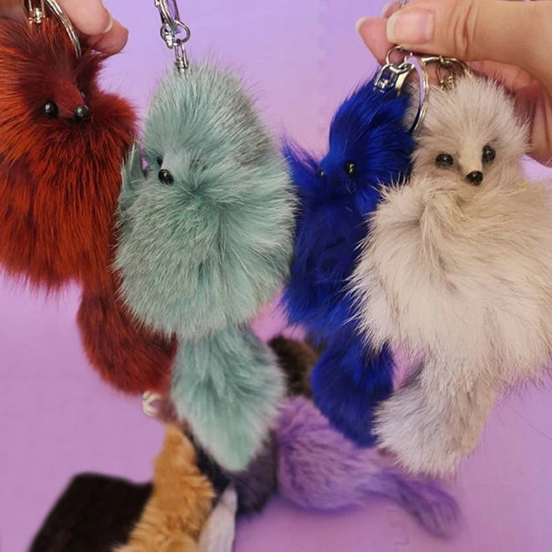 

Cute Fluffy Fox Key Chain Car Furry Keychain Female Key Ring Small Fox Shape Keyring Woman Bag Charms Jewelry Accessories