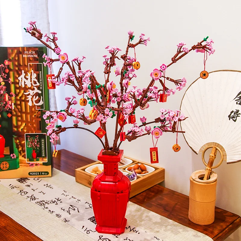 

Цветок персика романтическая Цветочная ваза садовые птицы горшечные растения в сборе MOC строительные блоки классическая модель детские подарки