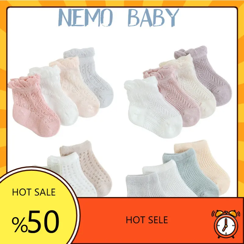 

4 Pairs Baby Socks Summer Mesh Thin Socks Newborn Toddlers Kid Girls Boys Hollow Combed Cotton Breathable Childrens Socks 0-5Y