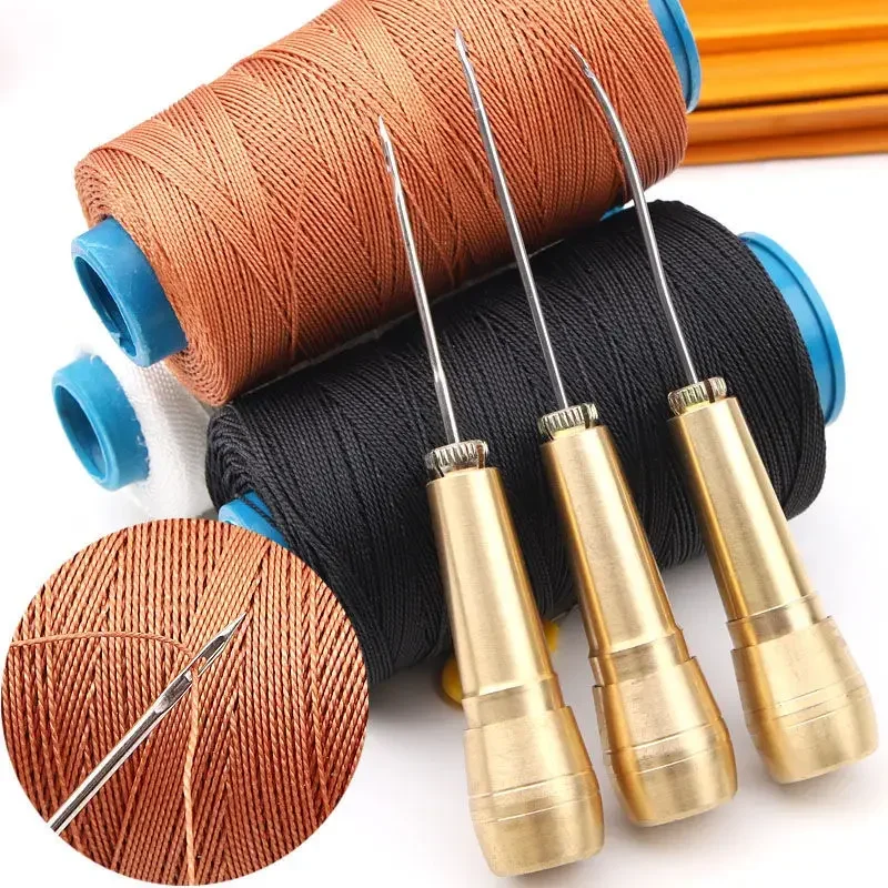 

New Leather Sewing Kit DIY Leather Sewing Awl Needle With Copper Handle Set Leather Canvas Tent Shoes Repairing Tool