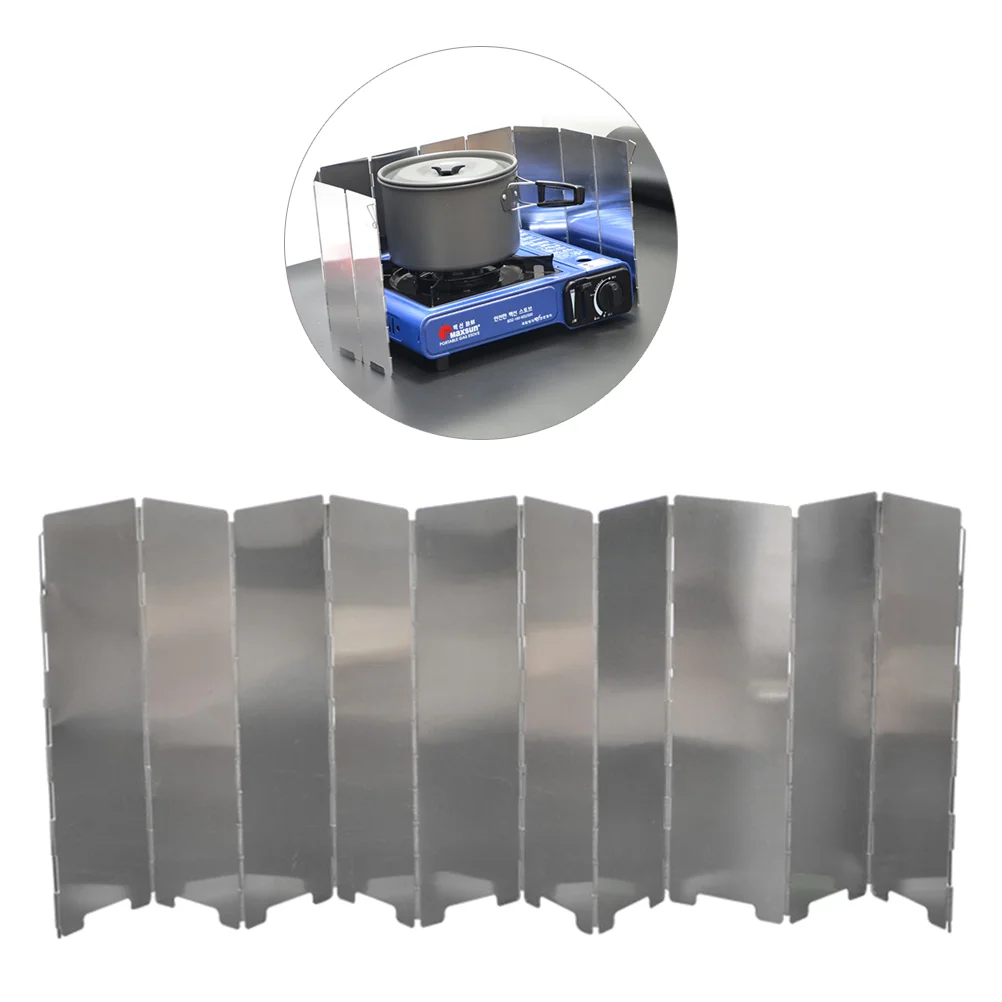 

10 шт. Ветрозащитный складной легкий ветрозащитный экран из алюминиевого сплава с тканевой сумкой для барбекю кемпинга на открытом воздухе пикника