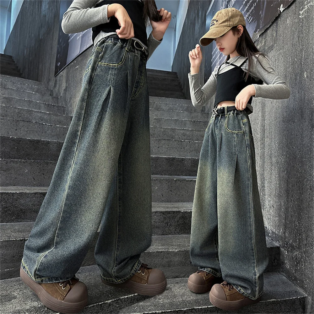 Ranran Youngsters Модные джинсы для девочек Детские повседневные брюки Широкие