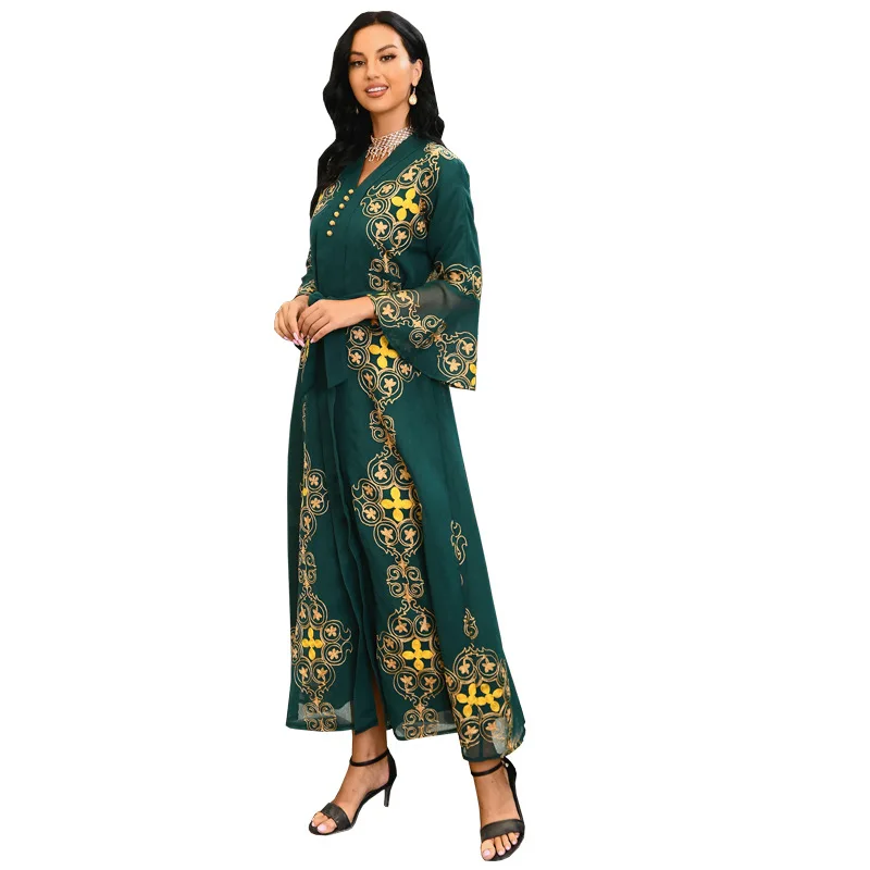 Autumn Winter Muslim Dress Cardigan Embroidery Abaya Middle East Dubai Fashion Mesh Turkish Tunic Jalabiya for Women