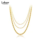 Ожерелья Lokaer в стиле хип-хопрок из нержавеющей стали с тремя искусственными ожерельями, золотистые витые искусственные ожерелья 18 карат для женщин N21248