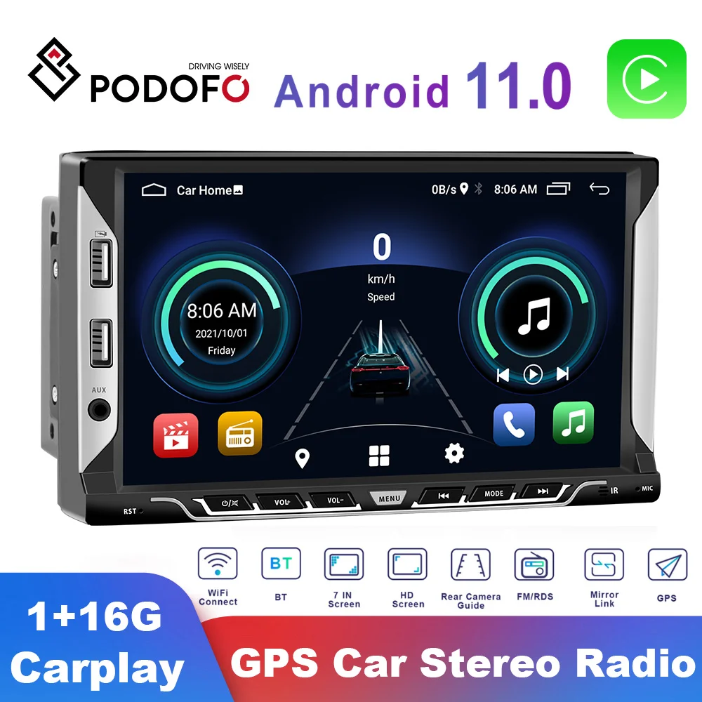 

Podofo 2din Android11 Carplay Radio For Universal GPS Navigation Autoradio Stereo Multimedia Video Player WIFI For VW Nissan