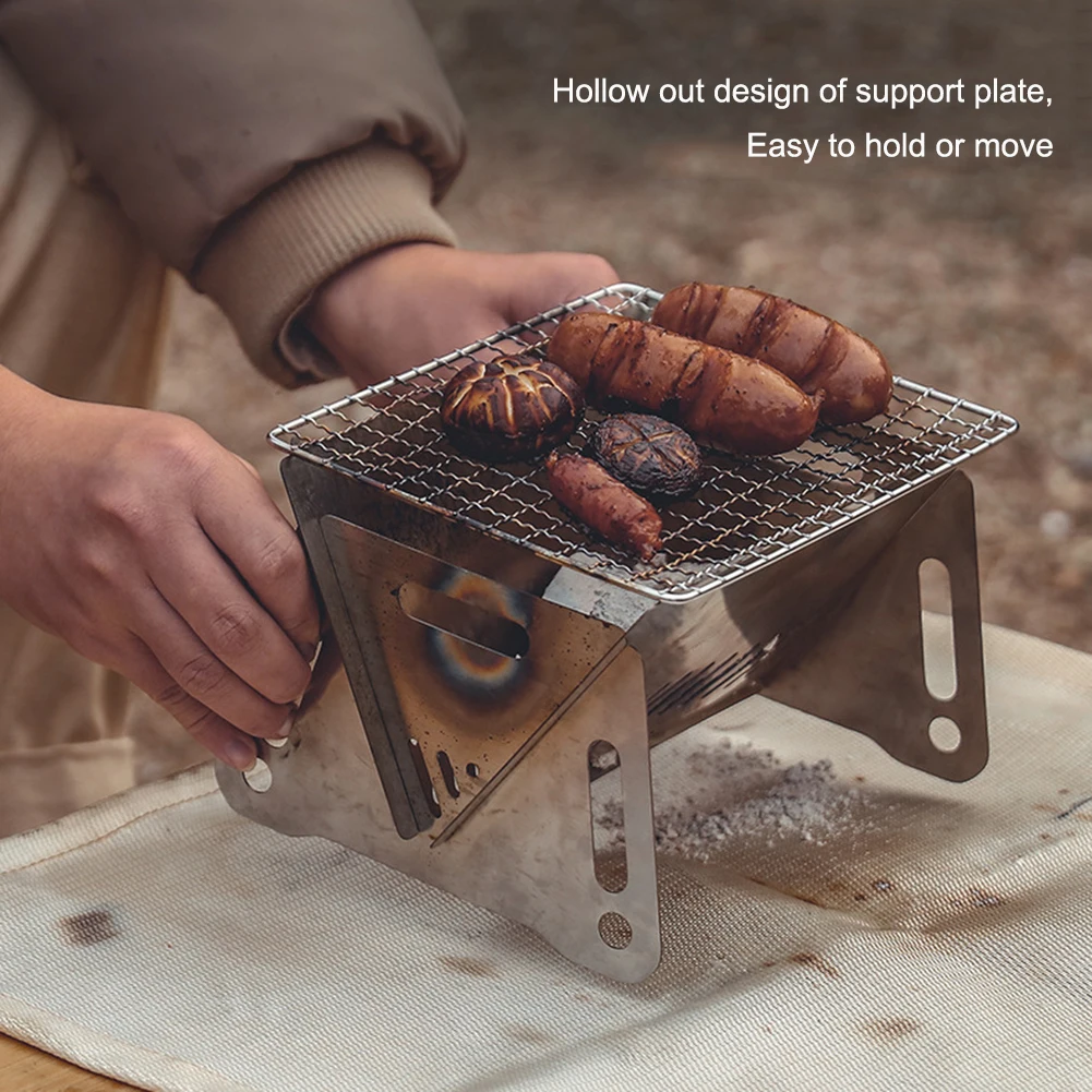 

Portable Folding BBQ Grill Stove Outdoor Stainless Steel Barbecue Net Card Type Firewood Stoves Mini Barbecue Rack Camping Stove