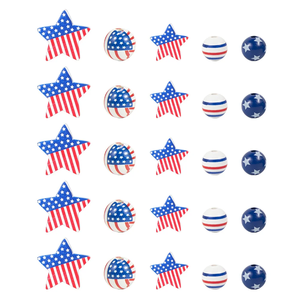 

100pcs 4th of July Wooden Bead Patriotic Wood Star Beads US American Flag Independence Day Wooden Beads Red White Blue Tiered