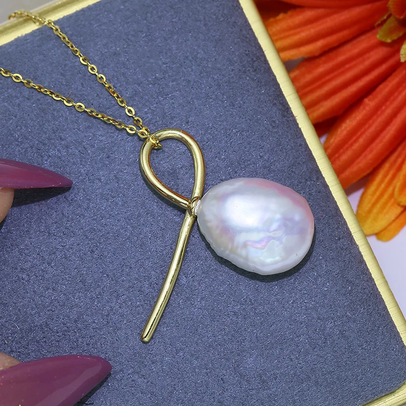 

MeiBaPJ 10-14mm Big Natural Freshwater Baroque Pearl Pendant Necklace 925 Sterling Silver Fine Wedding Jewelry for Women