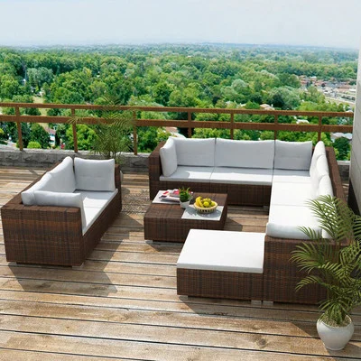 

Nordic Outdoor Rattan Sofa Combination Terrace Courtyard Garden Rattan Furniture Rattan Chair Waterproof Sunscreen Sofa