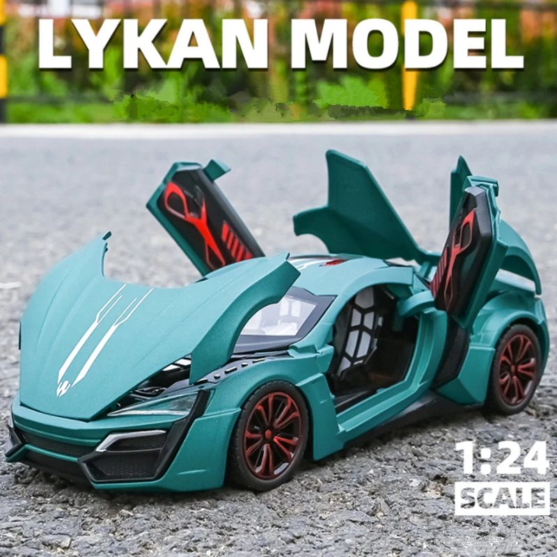 

1:24 спрей Lykan Hypersport, модель спортивного автомобиля из сплава, Литые металлические игрушечные автомобили, имитация звука светильник, коллекционные игрушки