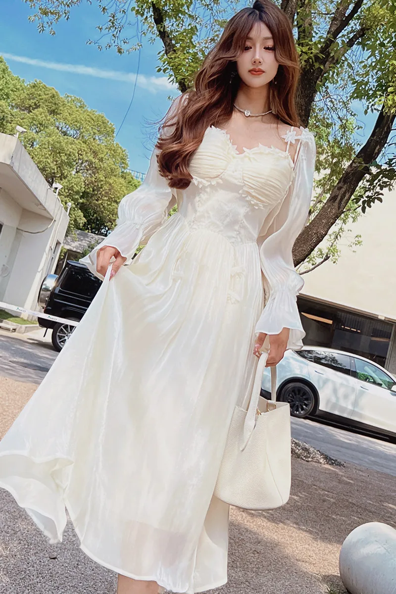 

Dabuwawa Two Piece Dress Cardigan Suit Lace Suspender A-Line Skirt Classically Summer Women New DM1BSE043