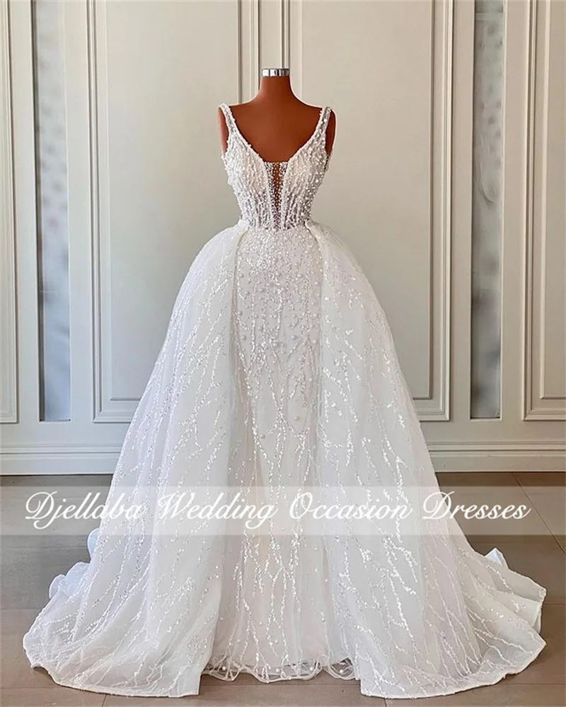 

Luxury Pearls Lace Wedding Dress Elegant 2023 Saudi Dubai Formal Mermaid Mariage Bridal Gowns Detachable Train Vestido De Noiva
