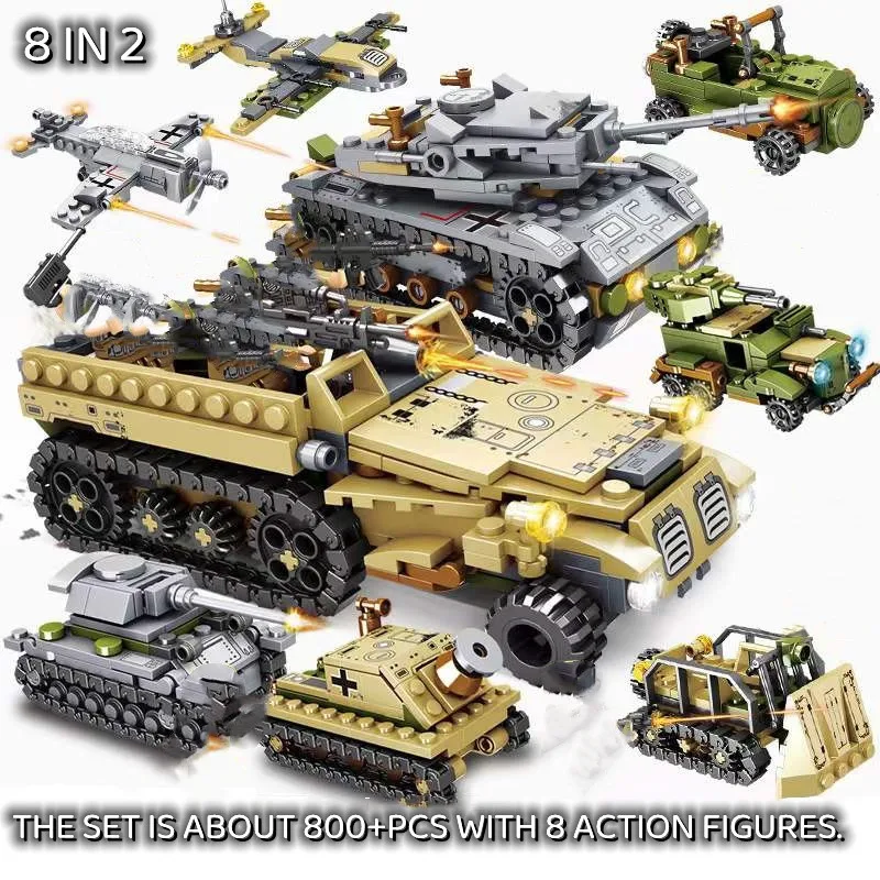 

8 IN 2 Building Blocks 8 Mini Figures Robot City Police Toys Blocks Boys Educational Truck Blocks Model Bricks