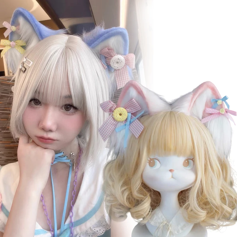

Повязка на голову с кошачьими ушками для косплея в стиле "Лолита", головной убор с животными, лисьими ушками, пончиком, конфетным бантом, аксессуары для волос на Хэллоуин, Маскарад