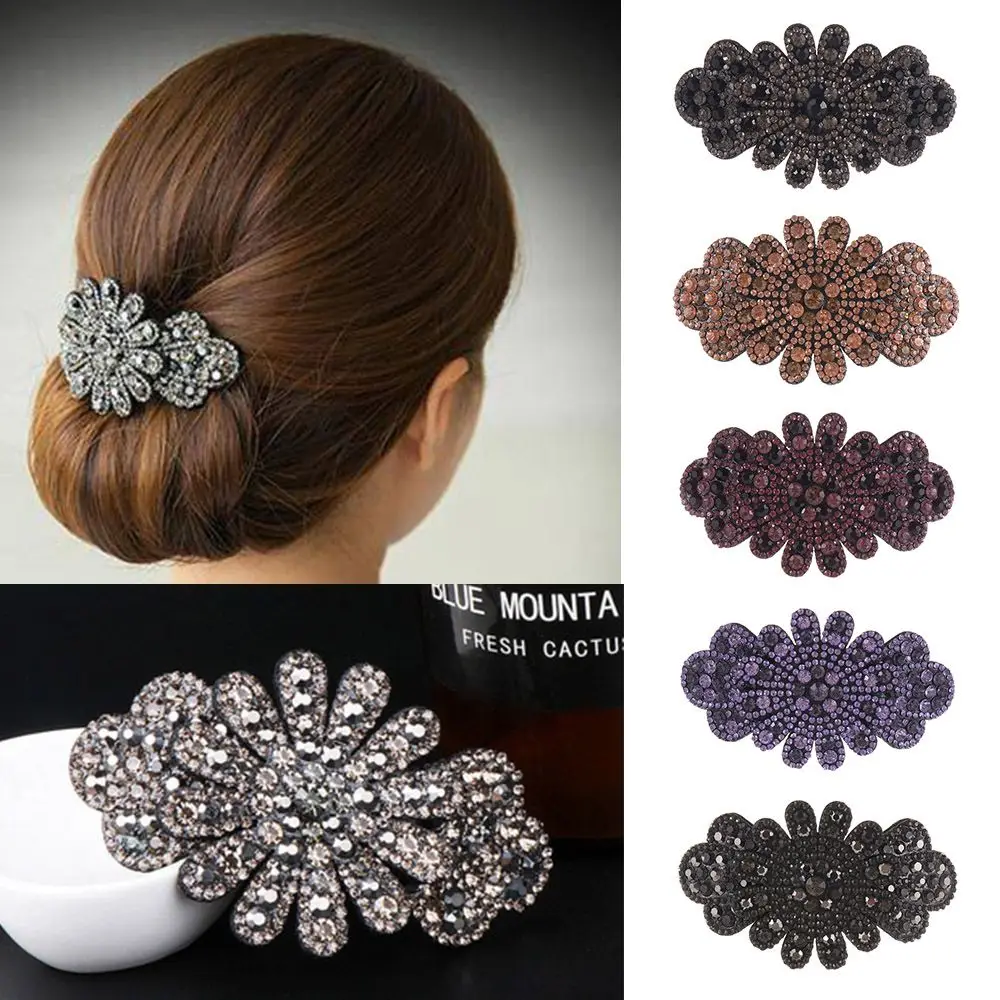 

Accessories Women's Fashion Durable Flexible Barrette Headwear Rhinestone Hair Clip Crystal Flower Hairpins Hairgrip