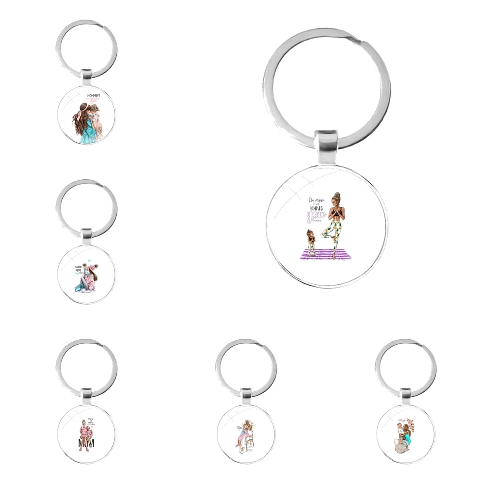 

Брелок для ключей в виде мамы и девочки с кабошоном