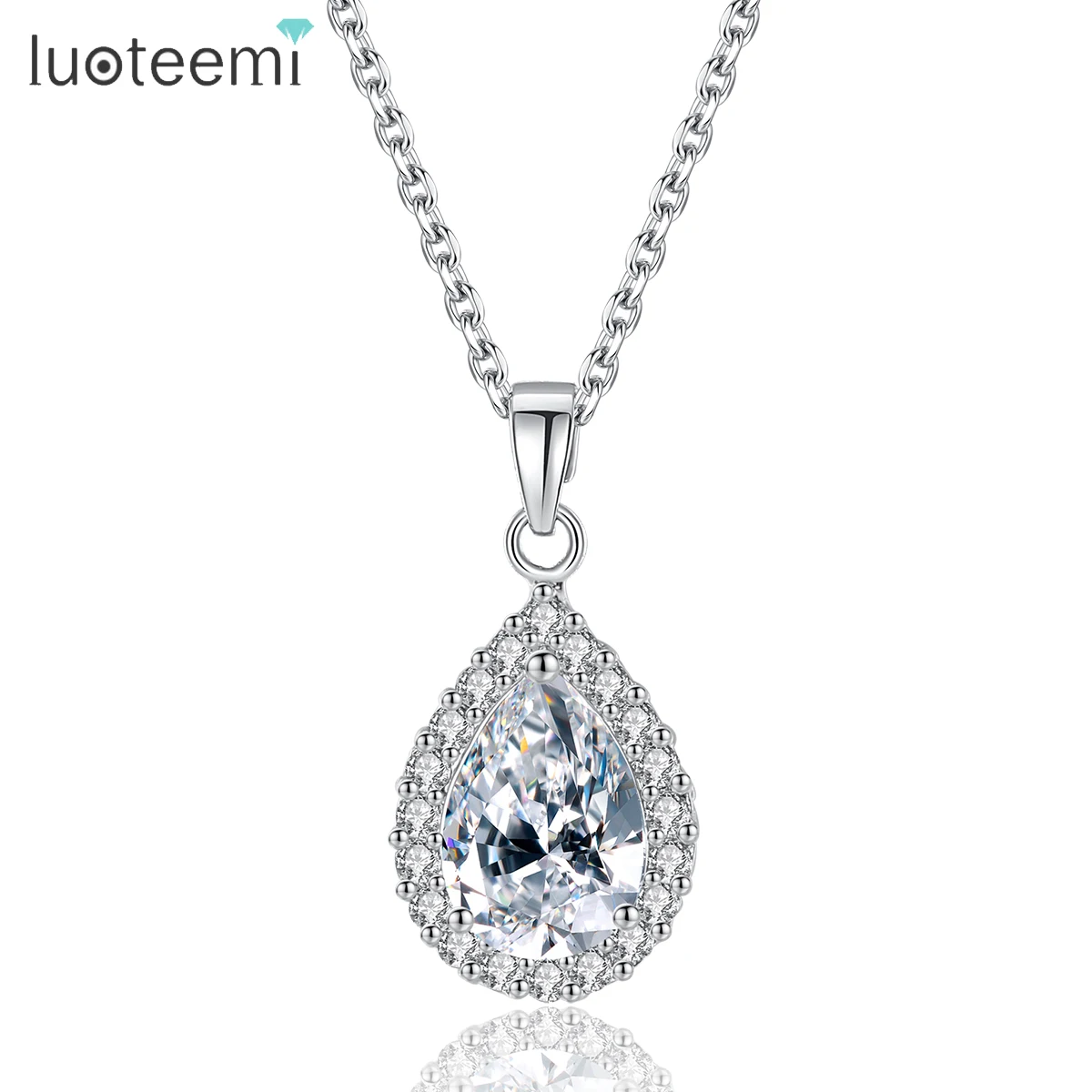 

LUOTEEMI Classic European Water Drop Neckalce for Women CZ Stone Pendant High Quality Necklace Women Wedding Accessory for Brida