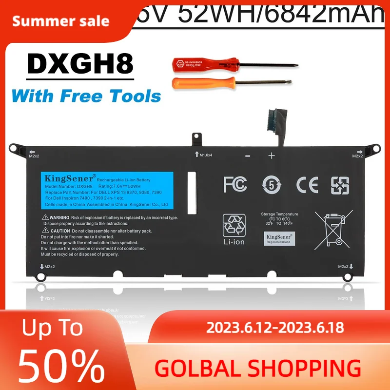 KingSener DXGH8 Laptop Battery For Dell XPS 13 9380 9370 7390 For Dell Inspiron 7390 2-in-1 7490 G8VCF H754V 0H754V P82G 52WH