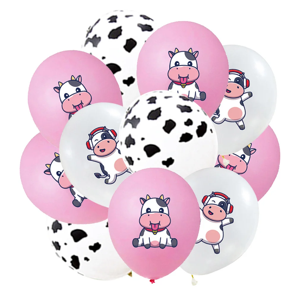 

15Pcs Cow Girl Party Decorations Zenon Birthday Farm Supplies Pink Cow Balloons Dot Printed Latex Ballon
