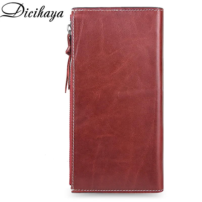 dicihaya new 2022 luxury brand genuine leather women wallet zippers leather wallets long clutch coin purse pocket red phone bag free global shipping