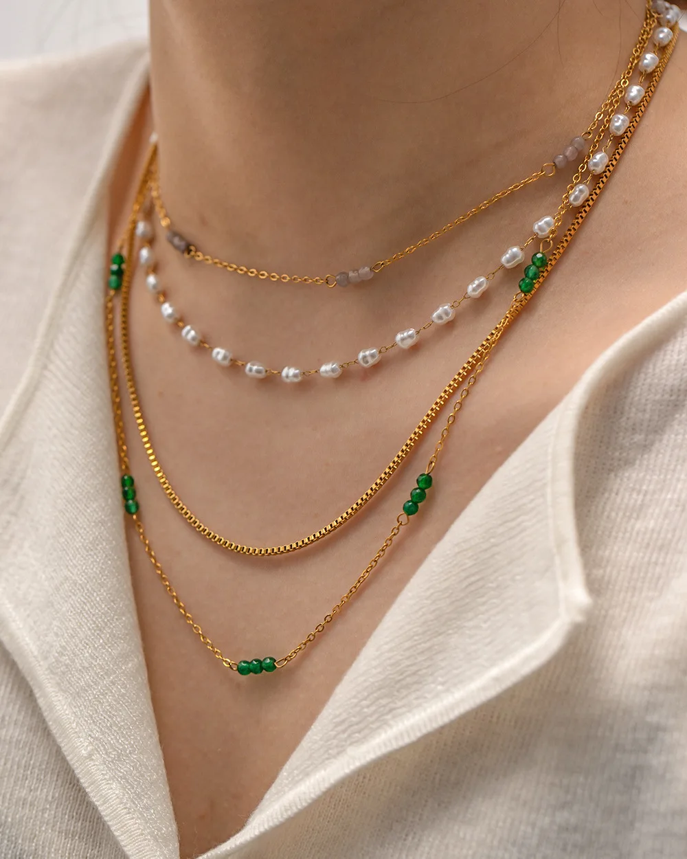 

New Trendy 18K Stainless Steel Chain Necklace for Women Girls Simple Fashion Pearls Beads Charm Necklace Gift Jewelry Accessory
