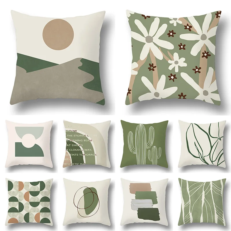 

Green Leaf Lines Print Cushion Cover Throw Pillows Covers Car Decorative Pillowslip Home Supplies Pillow Case Geometric Abstract
