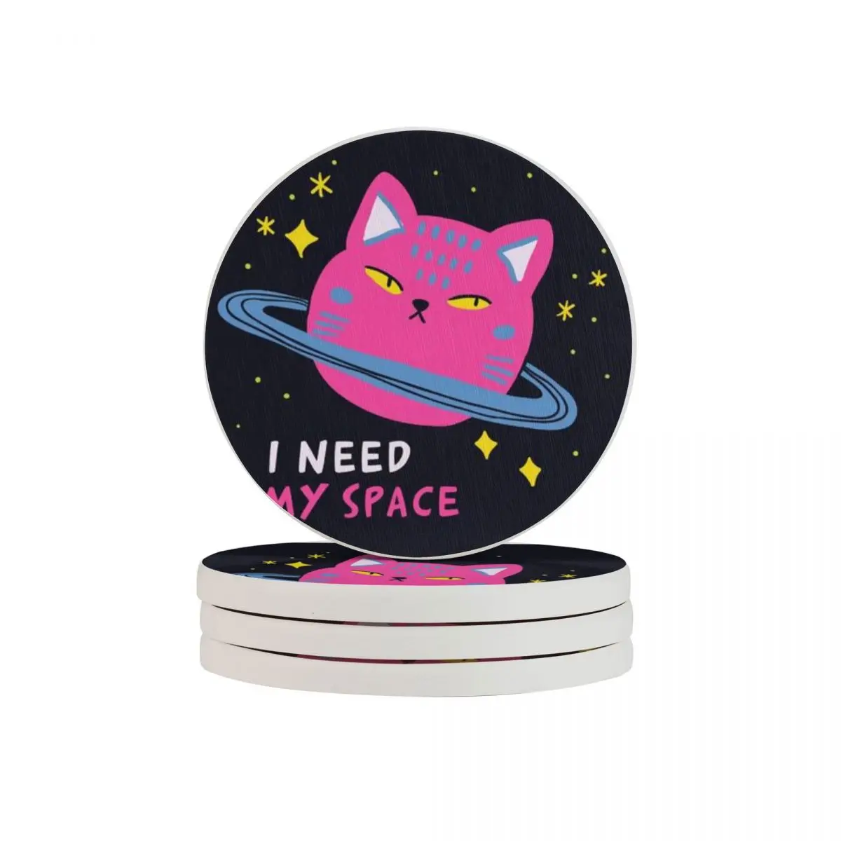 

Round Cup Mat I Need My Space Cat 4 Pack Coasters Tea Coffee Mug Drinks Holder for Tableware Decor