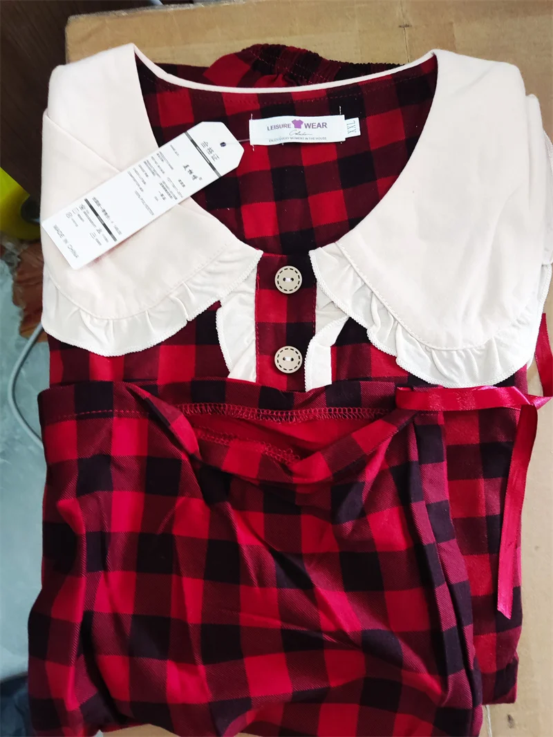 Women's Pajamas Set Full Sleeve Shirt Sexy Red Plaid Print Spring Cute Pyjama Loose Sweet Princess Homewear Cozy Sleepwear