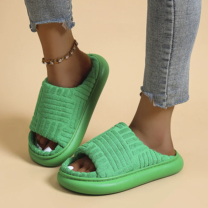 2023 Brand Peep Toe Slippers Green Slides for Women Flat Shoes Outwear Flip Flop Platform Zapatillas De Mujer Women's Slippers
