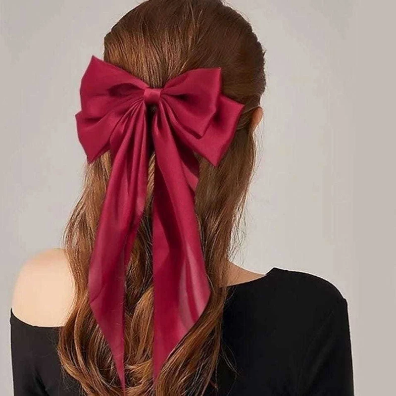 

New Women Large Bow Hairpin Summer Chiffon Big Bowknot Stain Bow Barrettes Women Solid Color Ponytail Clip Hair Accessories