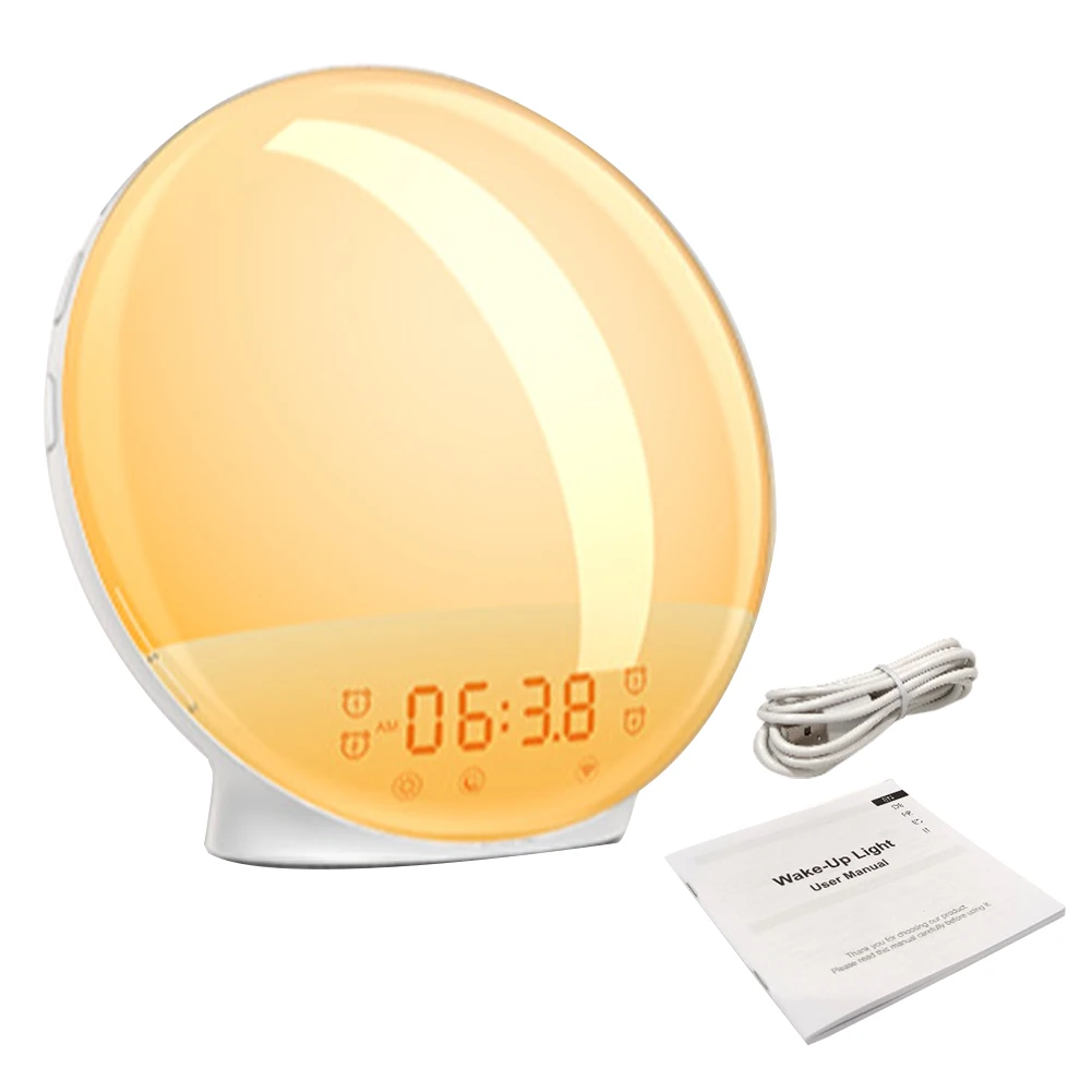 

Natural Sound USB Powered Bedside Wake Up Light Night Lamp With 7 Colors FM Radio Alarm Clock Home Simulation Sunrise Sunset