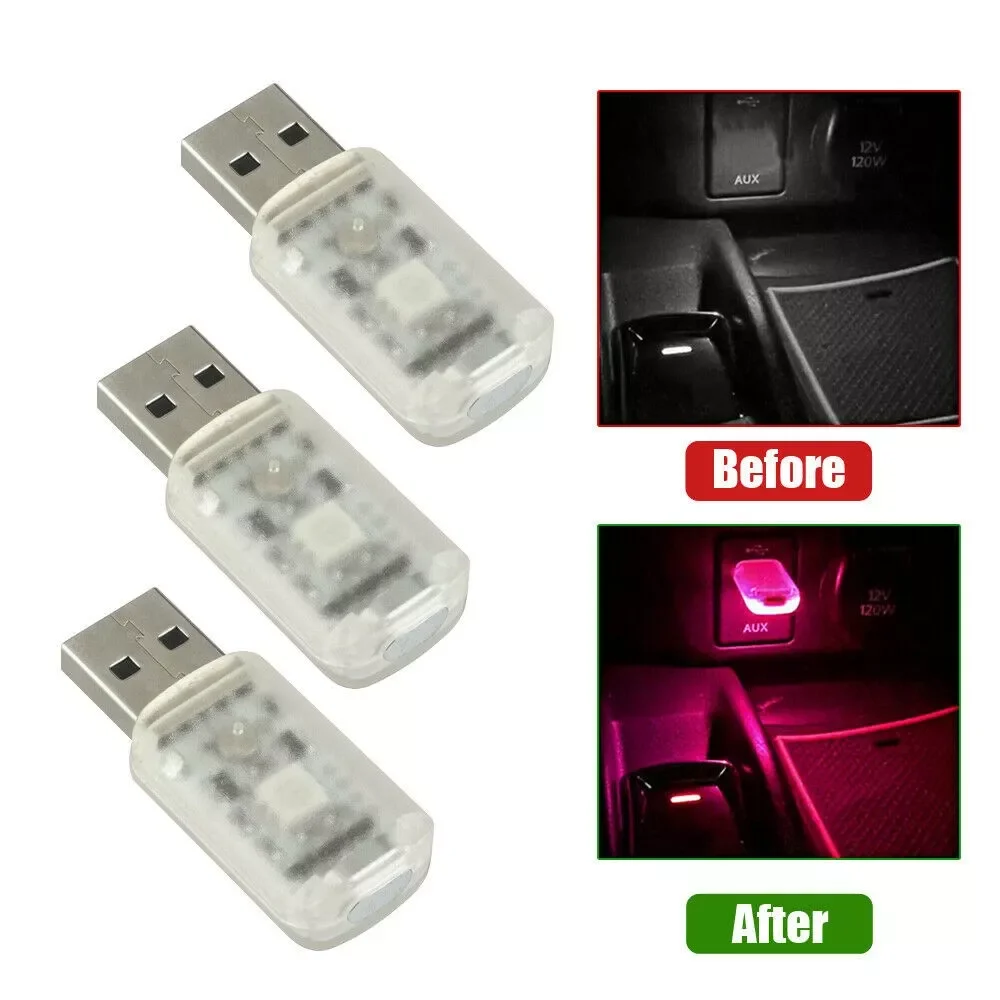 

3× USB Colorful LED Car Interior Light Neon Atmosphere Ambient Lamp Accessories High-quality LED Lights Used For USB Port Lighti