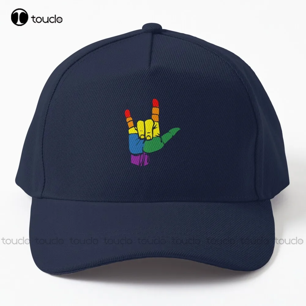 

Love Sign I Love Lgbt Pride Flag Asl Gift Baseball Cap Men Hats Outdoor Simple Vintag Visor Casual Caps Custom Gift Denim Caps