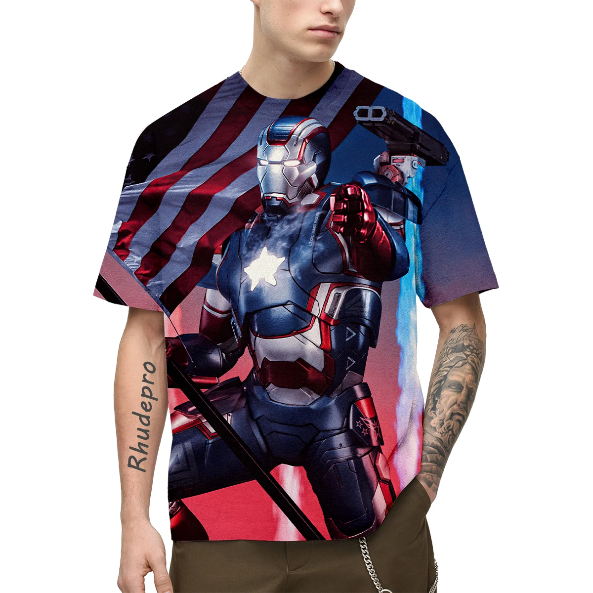 Футболка Miniso с 3D-принтом машина войны Мстителей летняя мужская футболка коротким