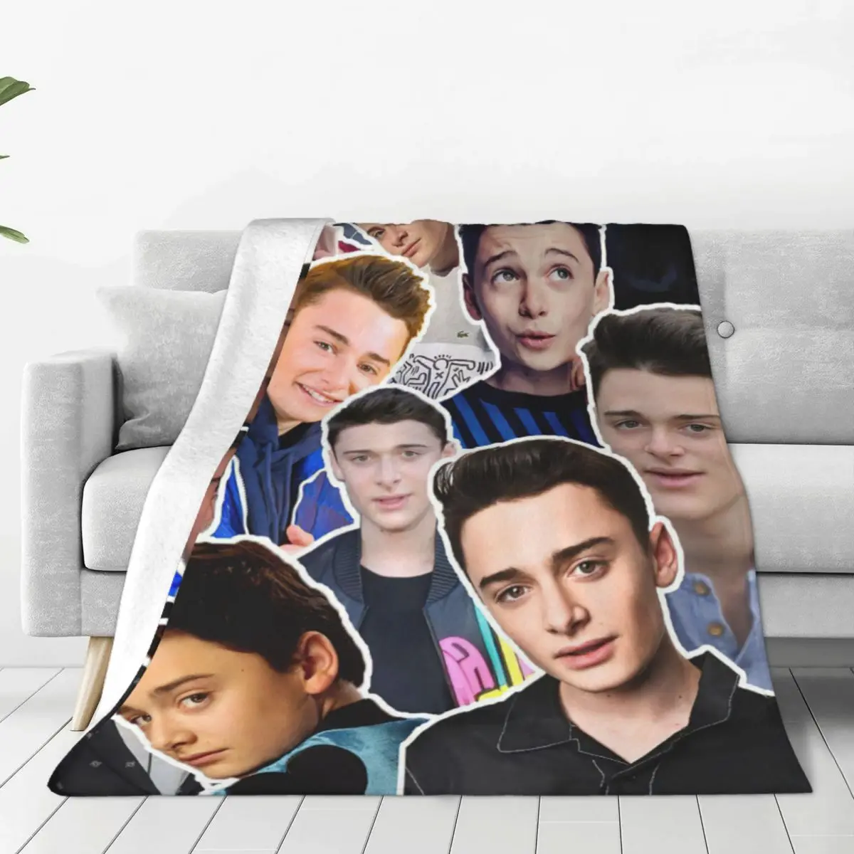 

Noah Schnapp Collage Blanket Movie Actor Flannel Awesome Breathable Throw Blankets for Bedspread All Season
