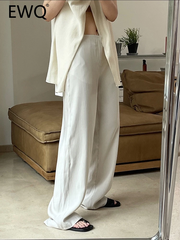 

Женские брюки с высокой талией EWQ, однотонные свободные брюки с широкими штанинами, офисные женские брюки, модная осенняя одежда 2023, 26D4121