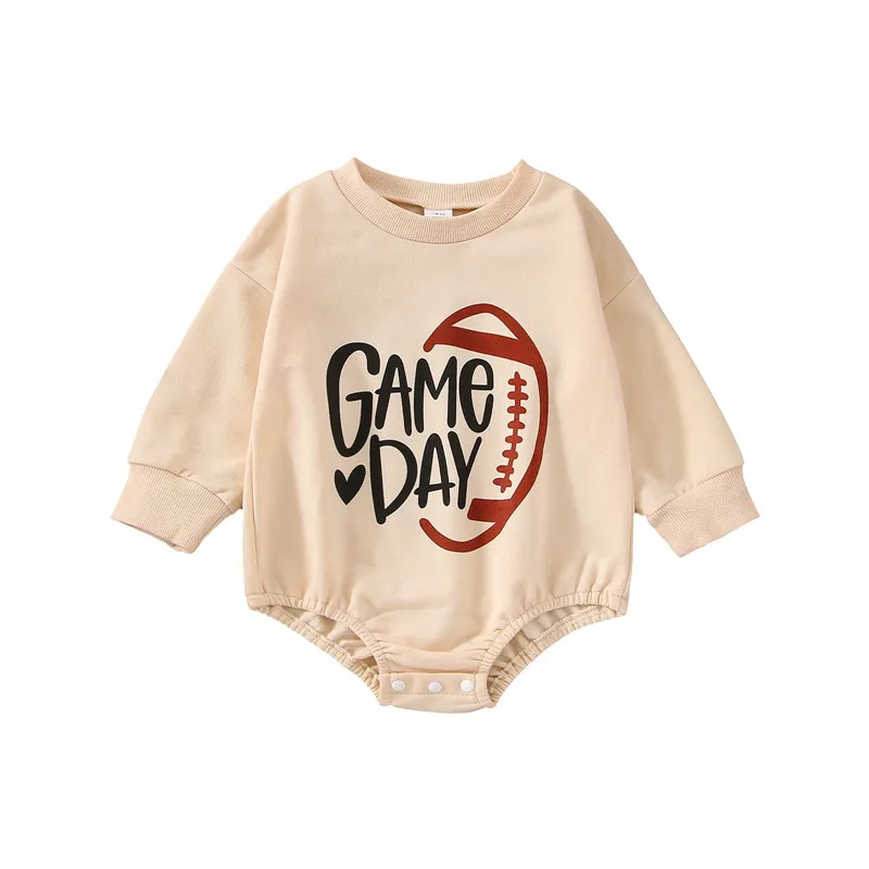 

Infant Baby Girls Boys Romper 0-18Month Rugby Letter Print Round Neck Long Sleeve Jumpsuits Autumn Casual Bodysuits for Newborn