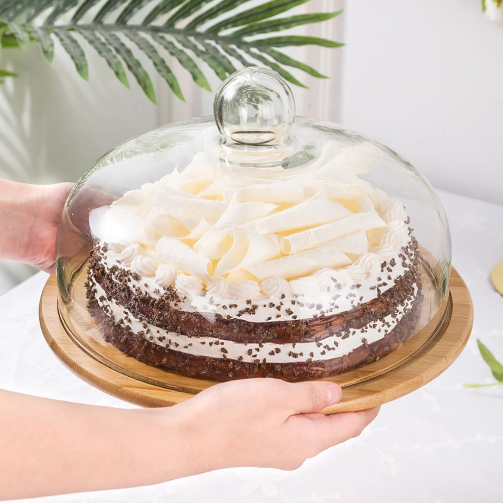 

Стеклянный купол для торта, Круглый прозрачный купол для торта, крышка для дисплея торта с деревянным подносом, стеклянная крышка для торта, крышка для торта, прозрачная крышка