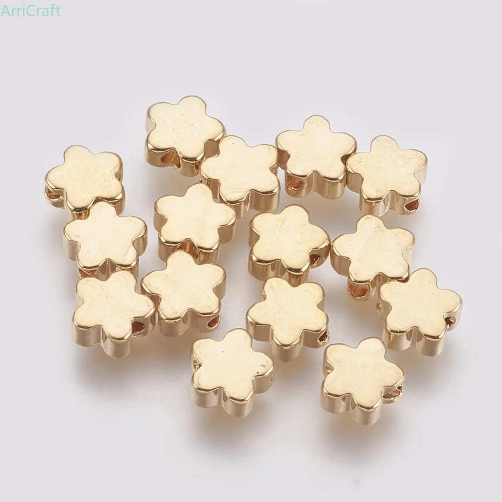 

20pcs Wholesale 18K Gold Plated Pentagram Flower Brass Beads For Jewelry Making 1mm Hole Metal Star Spacer Bead DIY Accessories