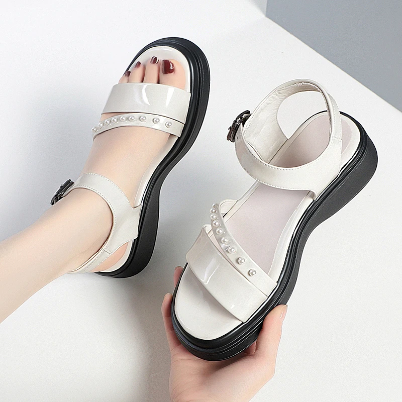 AIYUQI Women Sandals Wedge 2023 New Summer Genuine Leather Women Sandals Fashion Roman Open-toed Sandals Women