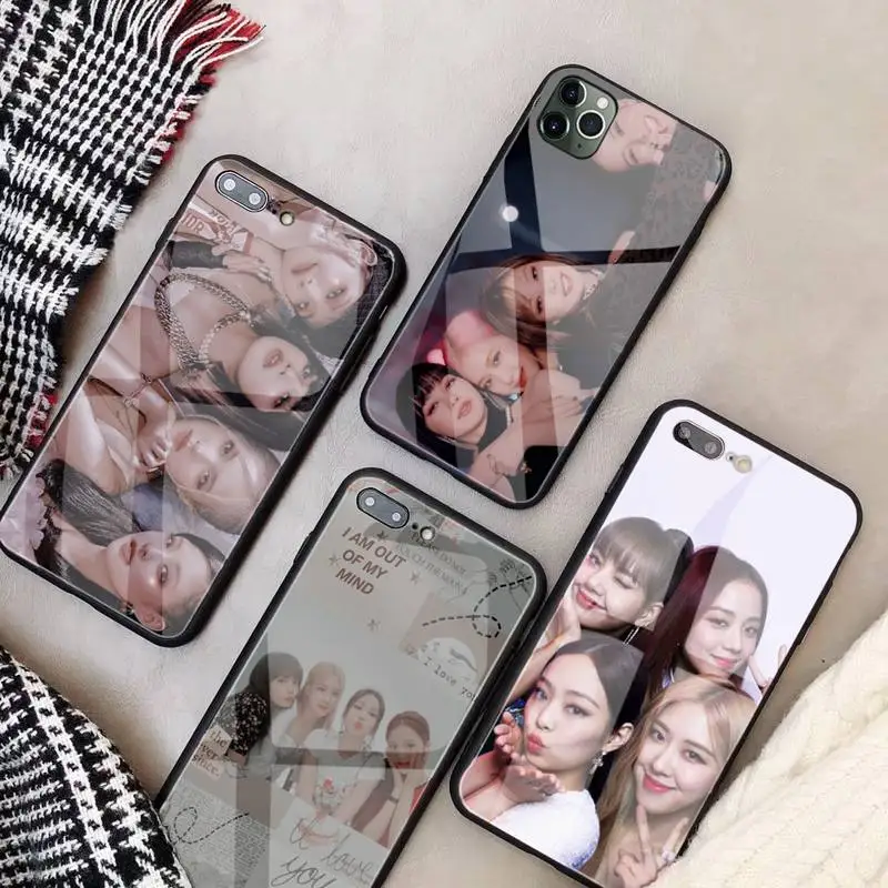 

Kpop Idol Black And Pink Phone Case Glass For Iphone 13 11 12 Pro Max Mini XR X XS 6 7 8 PLUS Cover Coque