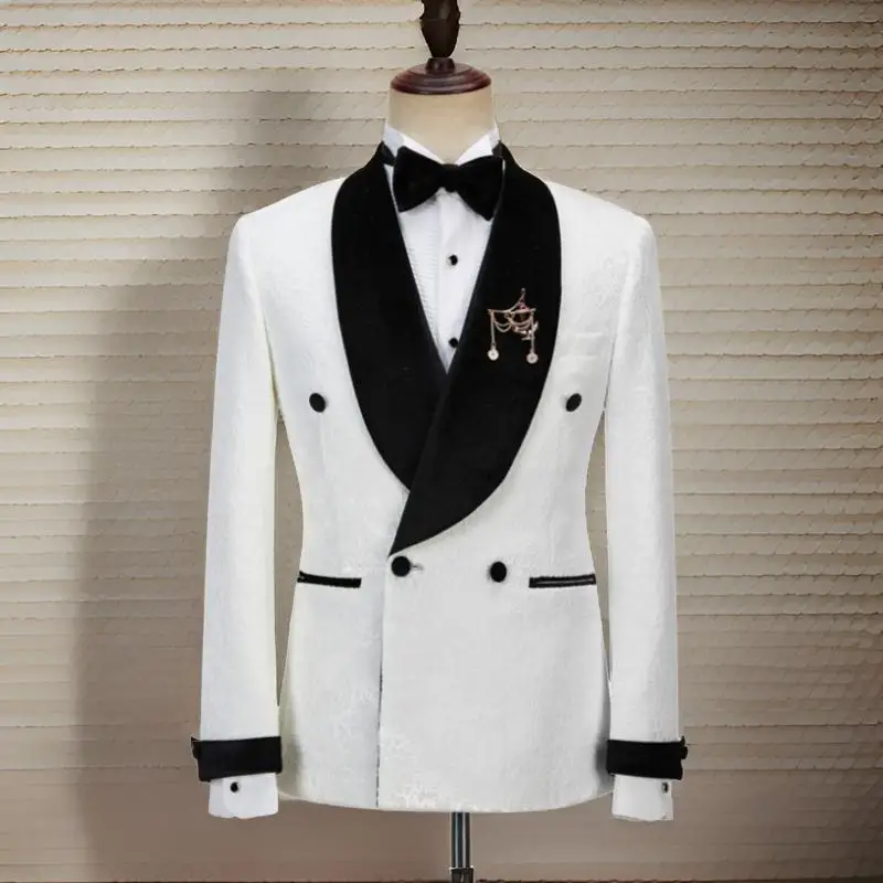 Двубортные мужские костюмы с цветочным принтом на свадьбу 2024 черный бархатный