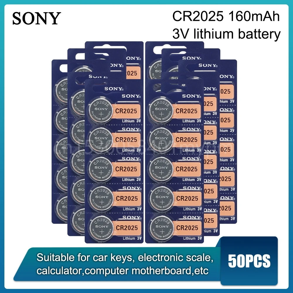 

50 шт., Литиевые кнопочные батарейки для часов SONY CR2025 3 в CR 2025 DL2025 ECR2025 BR2025