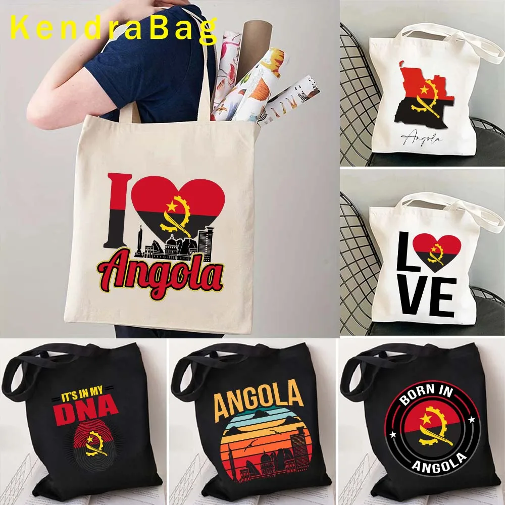 

Gift Idea Angola Map Flag Emblem Luanda Skyline Love Heart Watercolor Girl Women Shopper Canvas Tote Bag Cotton Fashion Handbag