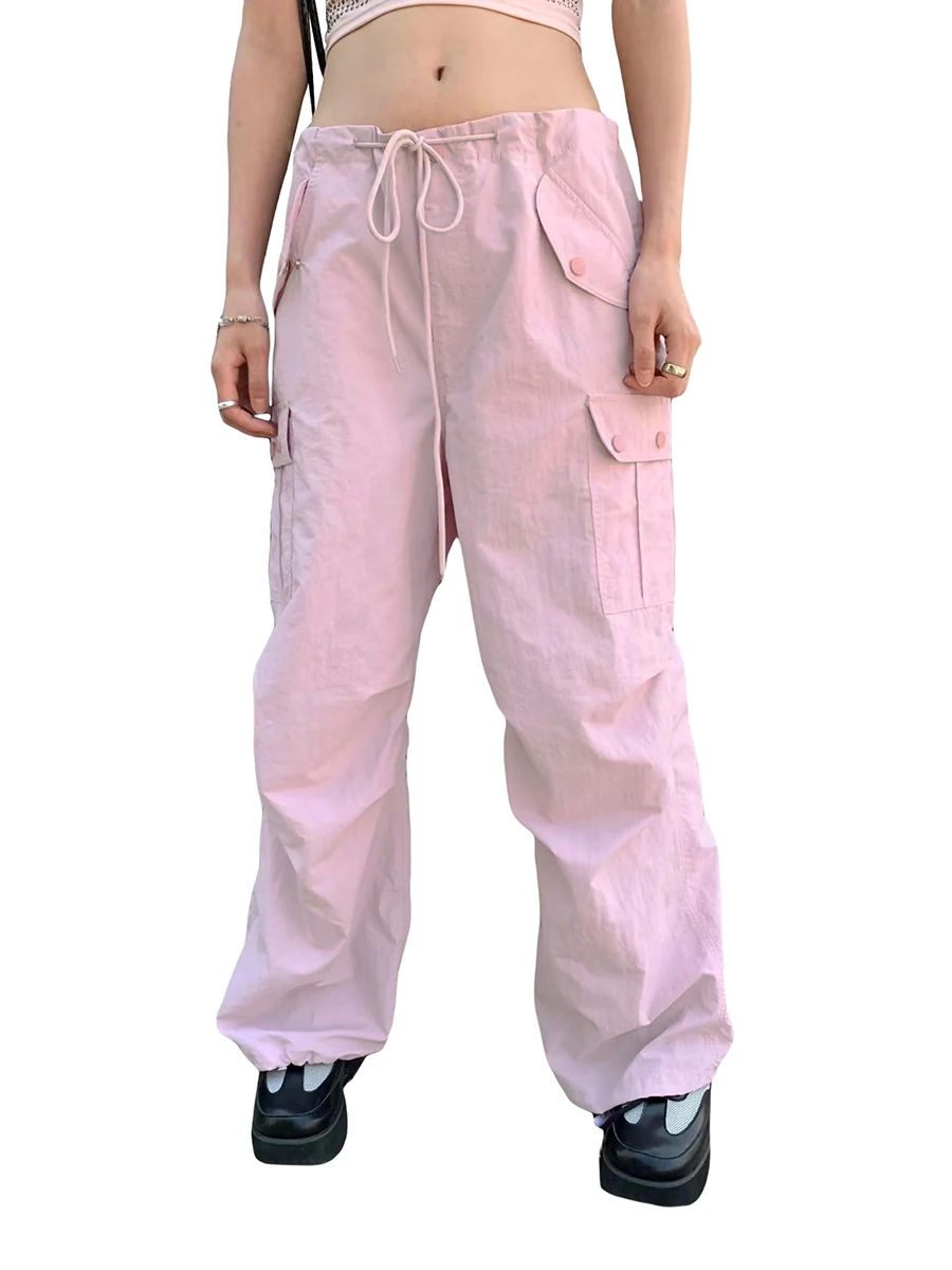 

Women s Low Waist Cargo Pants Baggy Wide Leg Drawstring Joggers Sweatpants Pocketed Cinch Pants 2000S Streetwear