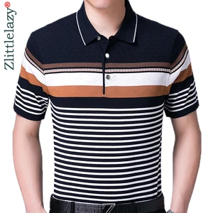 Летняя мужская рубашка поло с коротким рукавом, полосатая приталенная рубашка поло, одежда для бодибилдинга, уличная рубашка 1092
