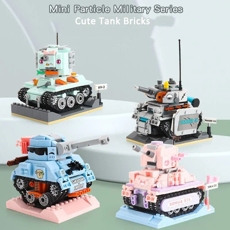 

WW2 Военный мини-танк, строительные блоки Panzer III Sherman, модель, Строительный набор, милые игрушки для детей, подарки
